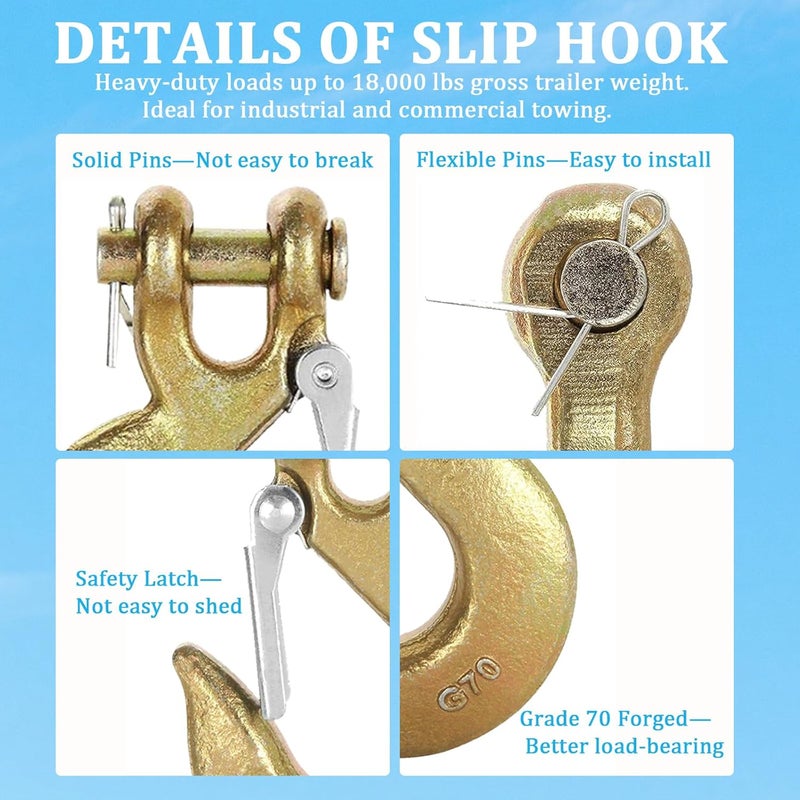 APOCHON 1 Pack Clevis Slip Hook 3/8" with Safety Latch, Heavy Duty Chain Hook for 3/8" Trailer Truck Transport Chain, G70 Winch Solid Clevis Grab Hooks for Trailer, 18,000lbs Capacity - Image 3